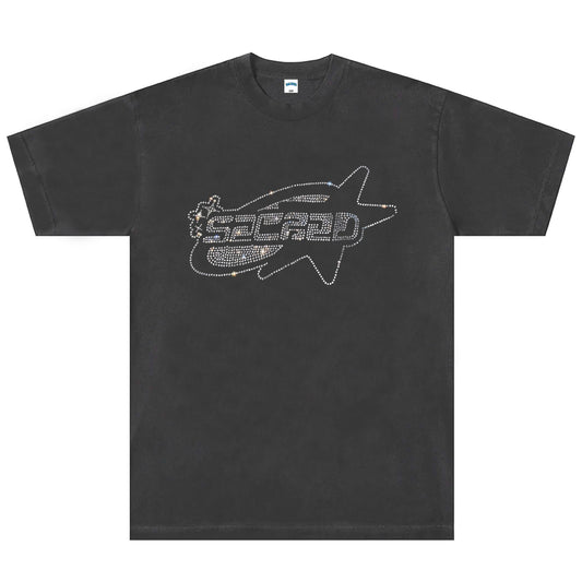 SACRED- Rhinestone Star Logo Tee (Vintage Wash Black)